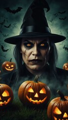 halloween witch with pumpkin