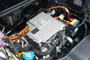 Close-Up of Electric Car Powertrain and Components