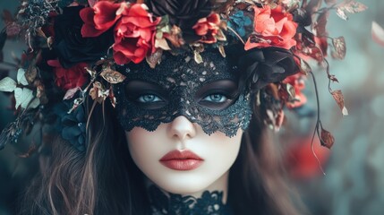Woman in floral crown and mask (1)