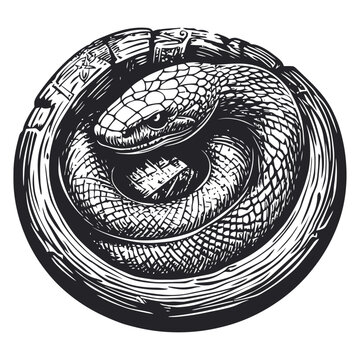 Intricate Illustration of a Snake Curled Around a Circular Design