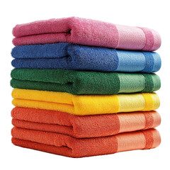 Stack of colorful towels isolated on white background