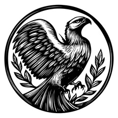 Fototapeta premium Majestic Eagle Rising with Wings Spread in Circular Design