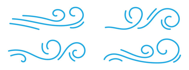 Blowing wind. Hand drawn air wave icon. Outline wind movement symbol isolated on white background. Climate sketch element. Vector decorative dash lines in the shape of a curve in eps 10.