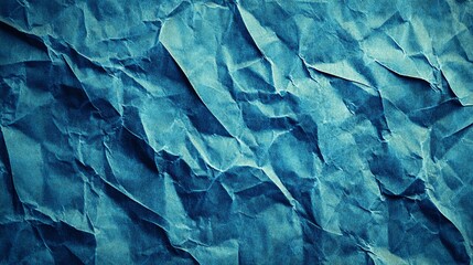 Fototapeta premium Abstract Blue Crumpled Paper Texture Background Deep Teal Vintage Grunge Style Design Element Wrinkled Creased Surface High Resolution Digital Paper 