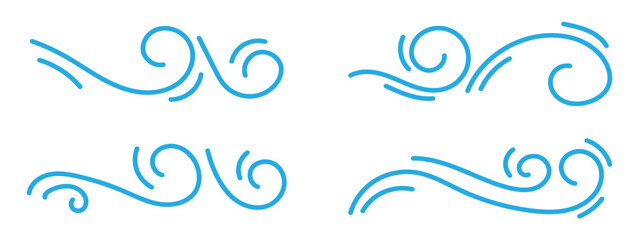 Blowing wind. Hand drawn air wave icon. Outline wind movement symbol isolated on white background. Climate sketch element. Vector decorative dash lines in the shape of a curve in eps 10.