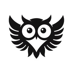 Naklejka premium Flat and minimalist Black and White Owl icon of silhouette illustration