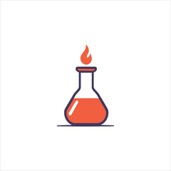 Vector logo laboratory flask, flammable flask icon, cartoon flask illustration, science vector logo, chemistry experiment emblem, fiery lab design.