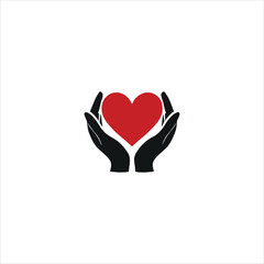 Vector logo hands holding heart, caring hands vector logo, red heart icon, compassion vector logo, love and protection emblem, kindness artwork.