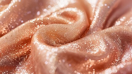 Fototapeta premium A close-up of shimmering, textured fabric showcasing a soft, peachy hue and glittering details.