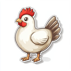 cute animal sticker featuring cartoon chicken with bright red comb and friendly expression. This charming design is perfect for adding playful touch to various projects