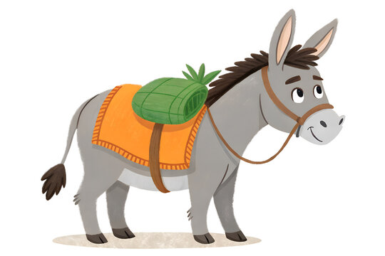 Cartoon donky with saddle and smile in colorful cute illustrated style