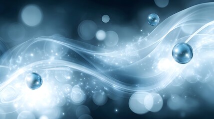 Abstract representation of flowing lights with spheres in a blue palette