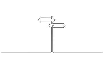 Fototapeta premium Continuous one line drawing of Road direction. Single line drawing illustration of Road direction sign arrows. Concept for web banner. Doodle line illustration.