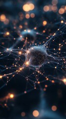 Obraz premium futuristic visualization of neural network with glowing connections and intricate light patterns. international day of AI and technology