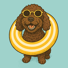 Happy Dog Wearing Sunglasses and Inflatable Ring Illustration