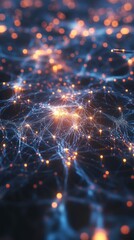 futuristic visualization of neural network with glowing connections and intricate light patterns.  international day of AI and technology