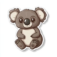 Obraz premium Cute animal sticker featuring cartoon koala with big eyes and friendly expression. This adorable design captures essence of wildlife and brings joy to any collection