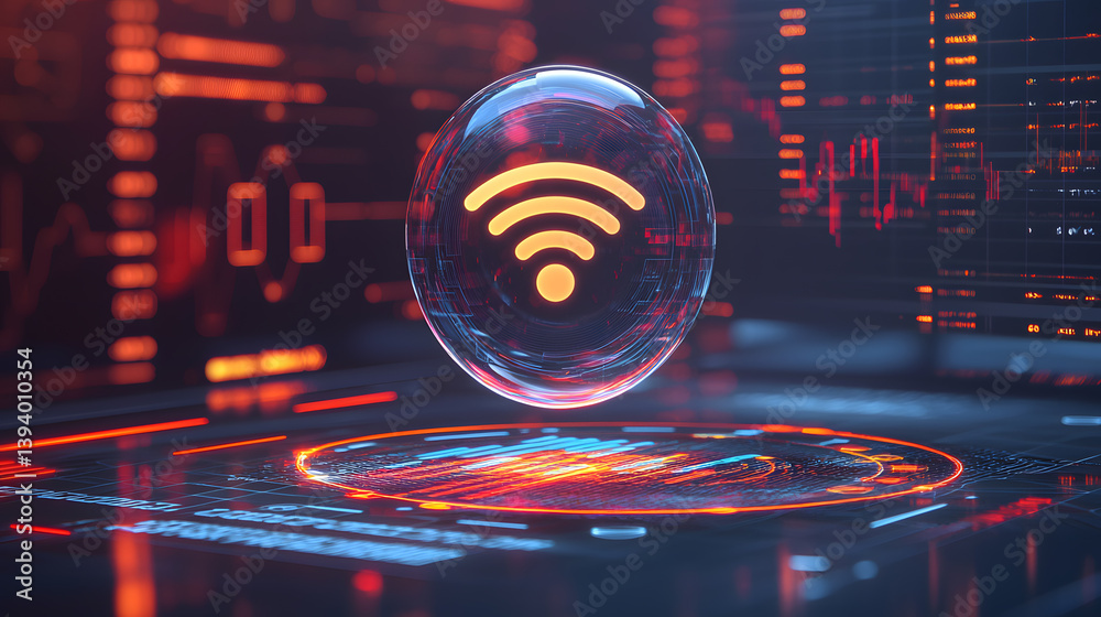 Poster wireless signal icon representing iot digital space 3d render futuristic environment close-up view c