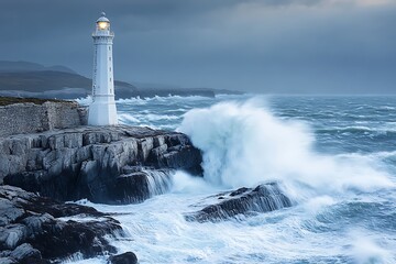 Obraz premium Stormy Seas, Lighthouse Stand