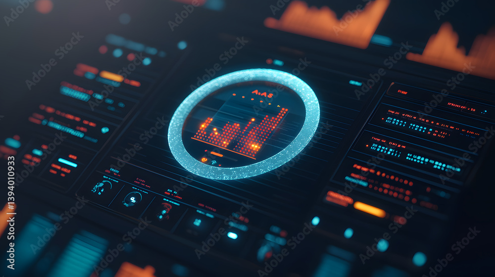 Poster dynamic business analysis dashboard virtual environment data visualization technology close-up view 