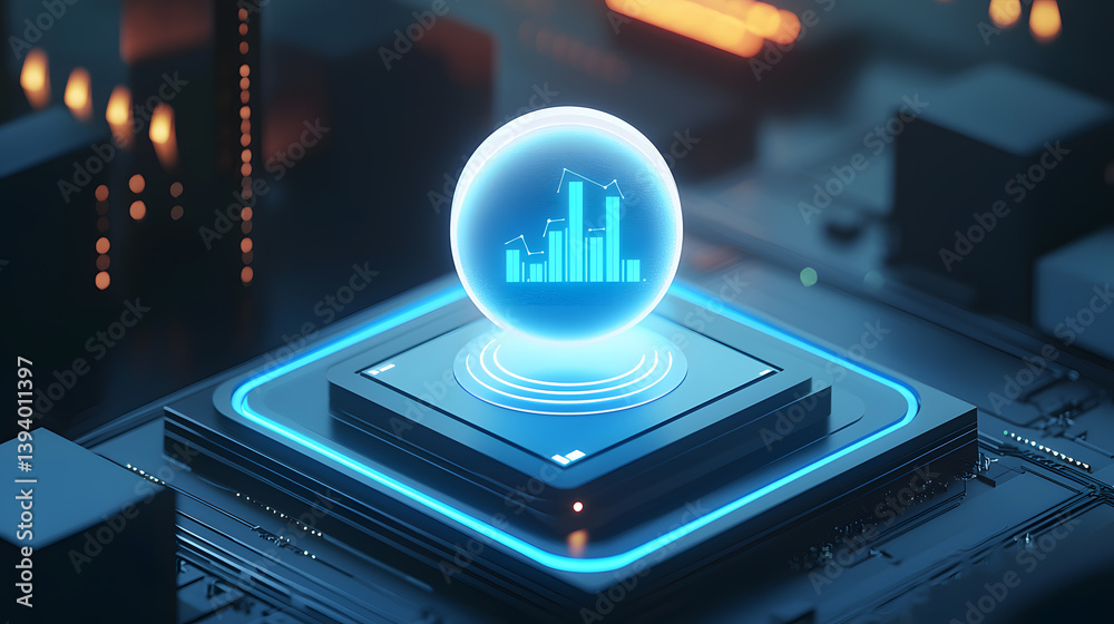 Poster innovative business analytics visualization digital workspace 3d render futuristic environment close