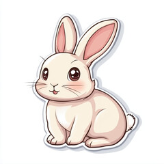 Obraz premium Cute animal sticker featuring cartoon rabbit with large expressive eyes and long ears. This adorable design captures playful essence of bunny, perfect for decoration or gifts