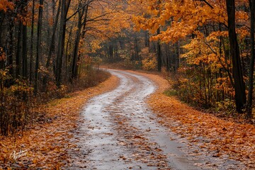 Fototapeta premium Autumn Forest Road Curve