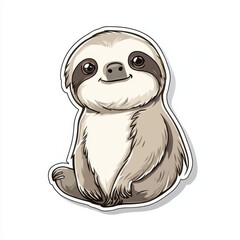 Fototapeta premium Cute animal sticker featuring smiling sloth with soft, furry texture. This adorable design captures essence of relaxation and charm, perfect for adding playful touch to any collection