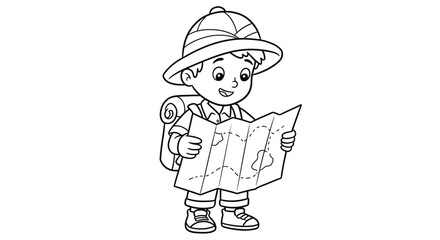 The Adventurous Explorer: A young, determined explorer embarks on a journey of discovery, studying a detailed map with a sense of anticipation and curiosity. 