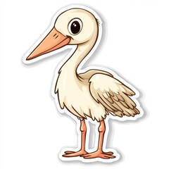 Fototapeta premium cute cartoon animal sticker featuring stork with long beak and fluffy feathers. This whimsical design captures charm of nature and is perfect for various creative projects