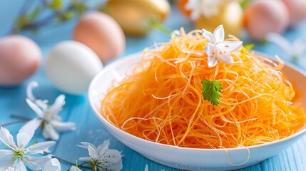 Easter bunny themed shredded carrot golden beet salad with a honey dressing