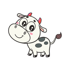 Fototapeta premium Happy cartoon cow on the farm with a cute smiling calf, vector design.
