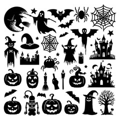 halloween icons set | Halloween Silhouettes Set on White Background - Vector Illustration