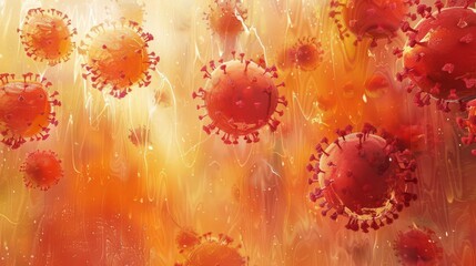 Abstract illustration of viruses on a colorful background, representing infection and disease.
