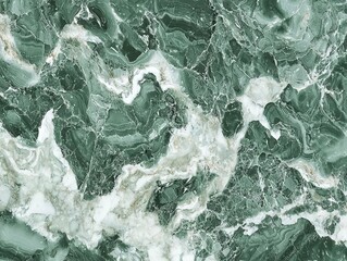 Fototapeta premium Deep green and white marble stone slab with intricate, swirled patterns. Ideal for luxurious interior design and architectural projects.
