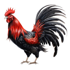 Red Black Rooster on transparent background