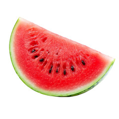 A juicy and tender slice of watermelon with bright red flesh, isolated white background, modern art style