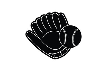 Silhouette design of a baseball glove catching a bal.eps