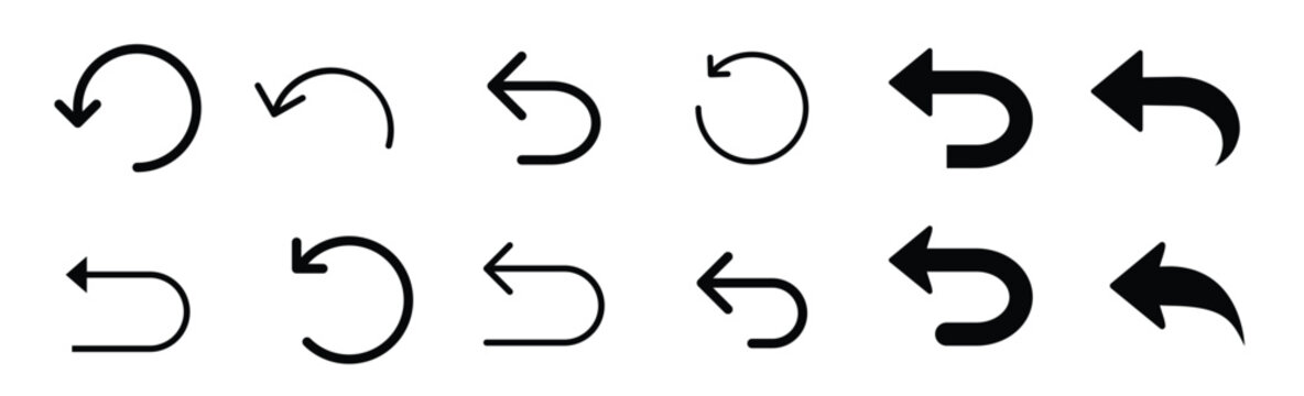 Reload Icon. Repeat business change cycle symbol. Vector set of restart or redo undo button in round shape. Flat outline of revise arrow to rewind or replay switch. Logo sign of rotation load again