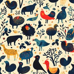 Animals minimalist fabric pattern

