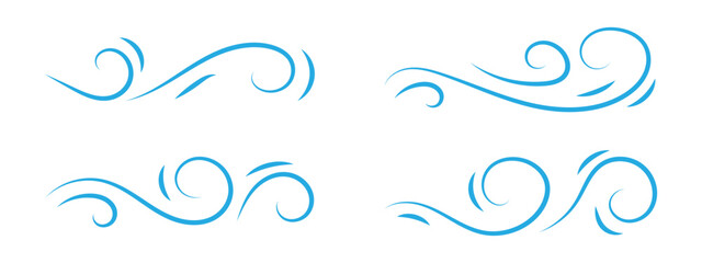 Doodle air wind motions. Isolated vector set of abstract swirls, blow waves, curve spirals, capturing the dynamic essence of movement and energy in a playful and artistic manner in eps 10.