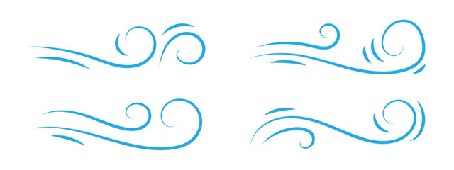 Doodle air wind motions. Isolated vector set of abstract swirls, blow waves, curve spirals, capturing the dynamic essence of movement and energy in a playful and artistic manner in eps 10.