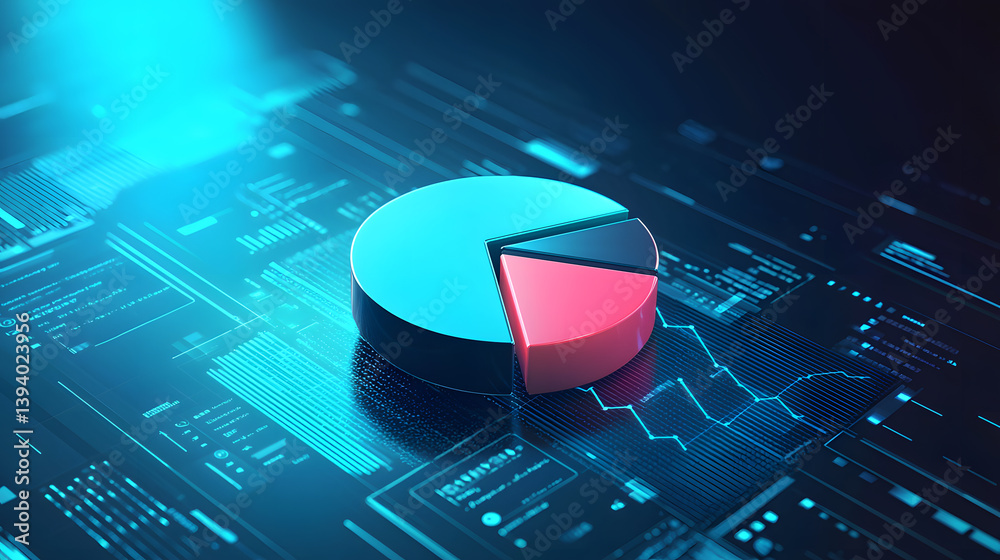 Poster floating analytics pie chart visualization virtual space digital graphics futuristic environment cen