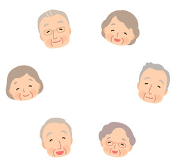 笑顔のシニア男女　高齢者のグループ　顔　コピースペース