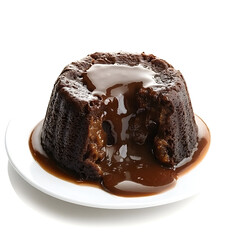 A rich and indulgent chocolate fondant with a gooey center, isolated white background, contemporary art style