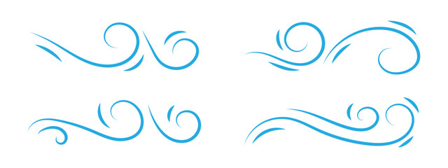 Doodle air wind motions. Isolated vector set of abstract swirls, blow waves, curve spirals, capturing the dynamic essence of movement and energy in a playful and artistic manner in eps 10.