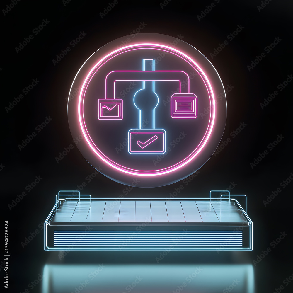 Poster dynamic circular workflow icon digital space photorealistic render abstract environment high-tech pe