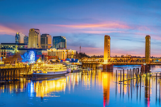 Old town Sacramento city skyline, cityscape of California