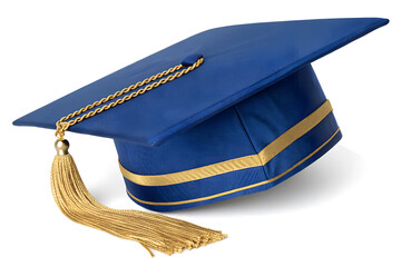 Blue graduation cap clipart with tassel isolated on white background