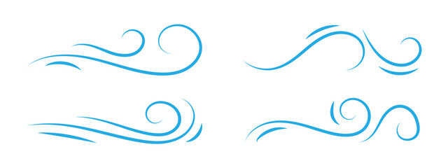 Doodle air wind motions. Isolated vector set of abstract swirls, blow waves, curve spirals, capturing the dynamic essence of movement and energy in a playful and artistic manner in eps 10.